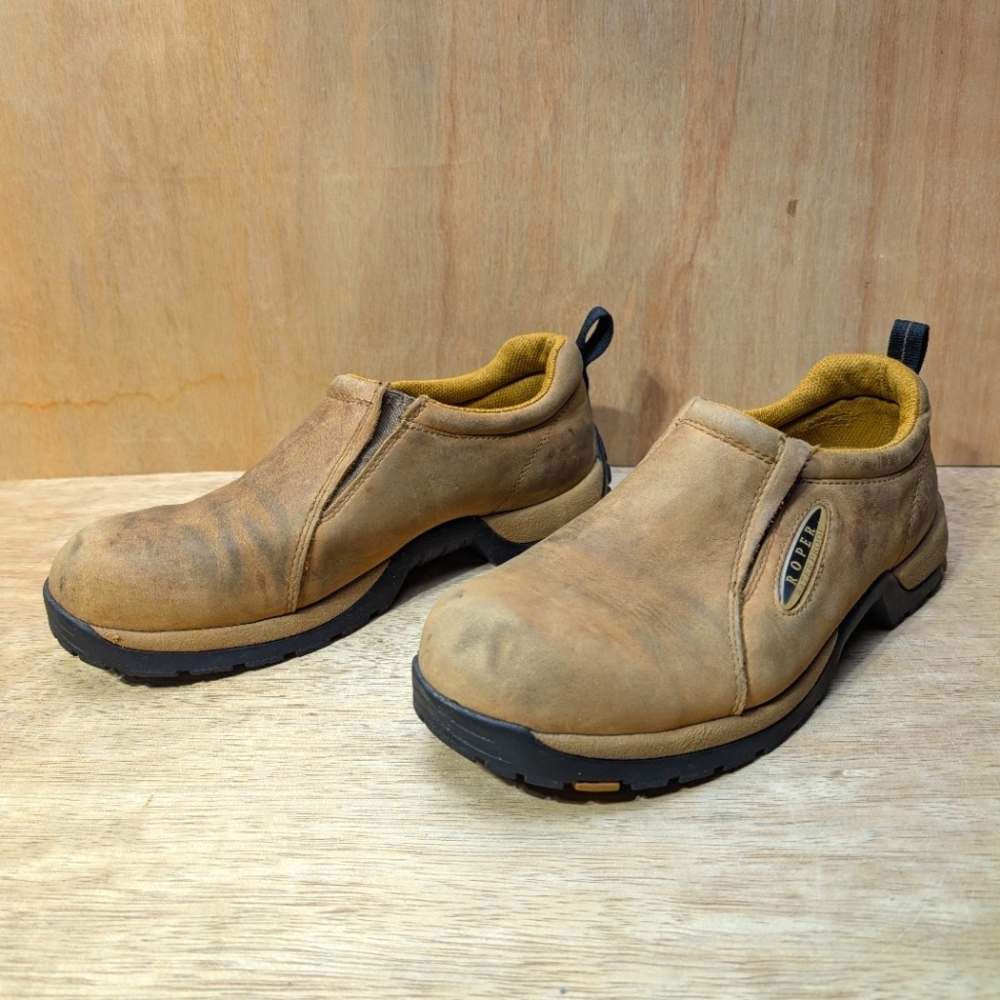 Roper Waterproof Slip On Shoes Men's 8.5 Brown Leather Western